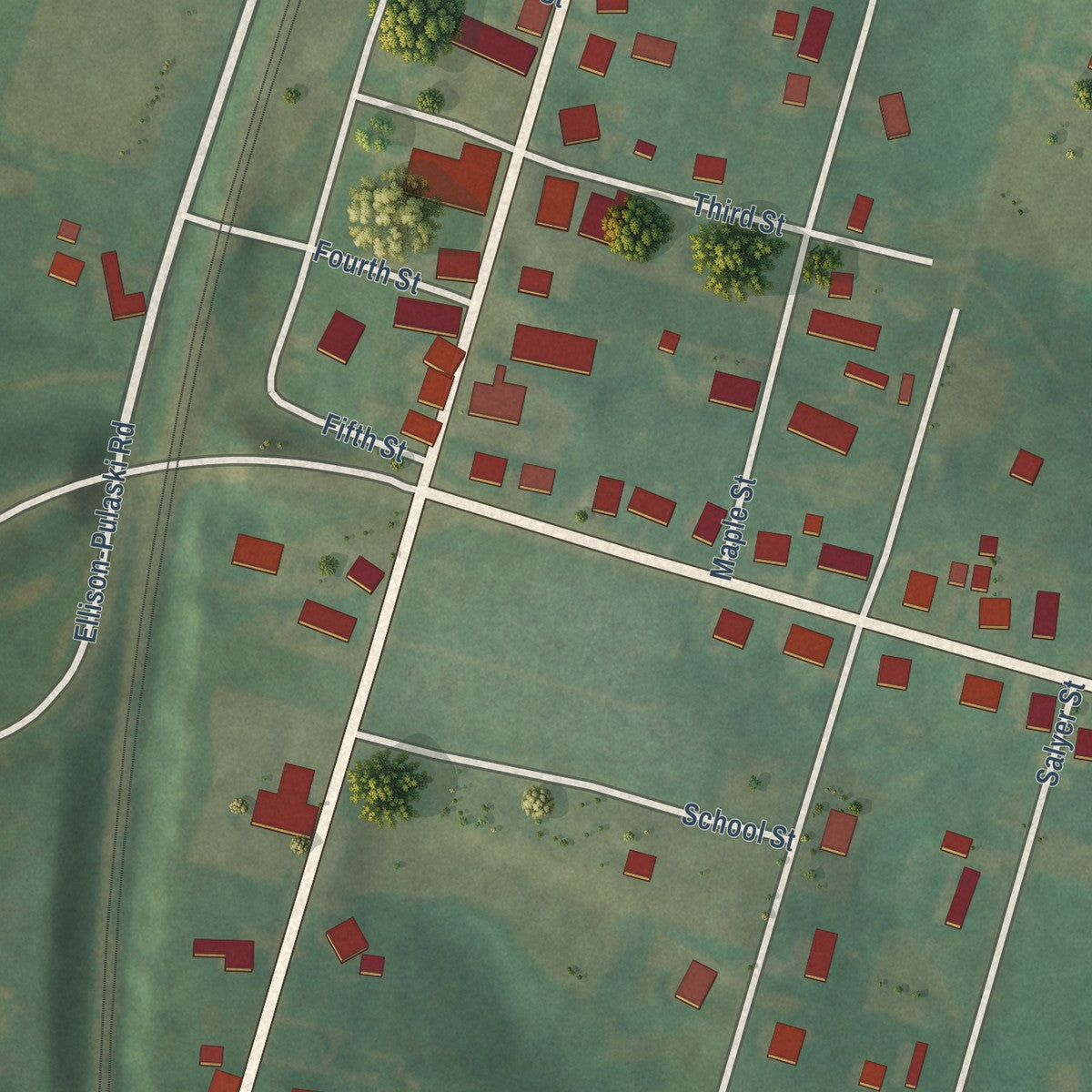 Close-up of the map of Eubank, Kentucky print showing street and building detail