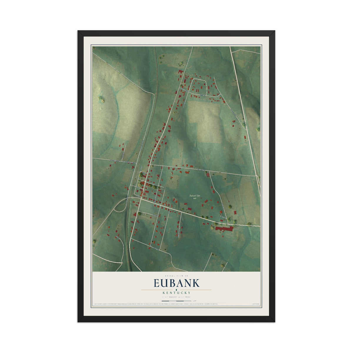 Map of Eubank, Kentucky, 12 x 18 inch print in a black wood frame