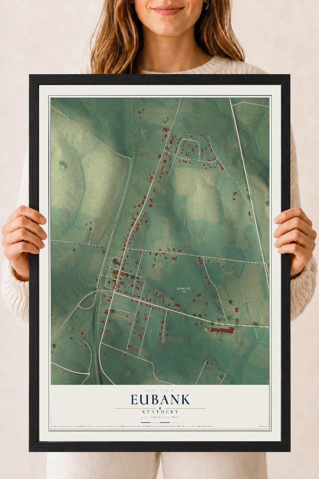 Map of Eubank, Kentucky, 18 x 24 inch print in a black wood frame
