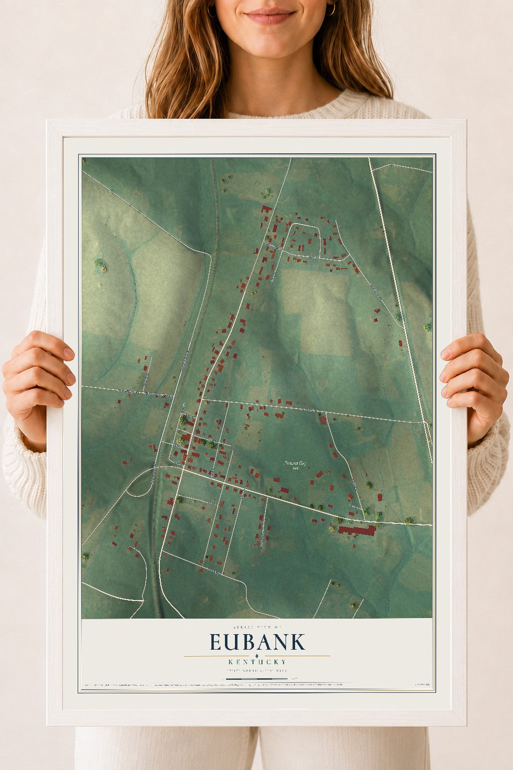 Map of Eubank, Kentucky, 18 x 24 inch print in a white wood frame