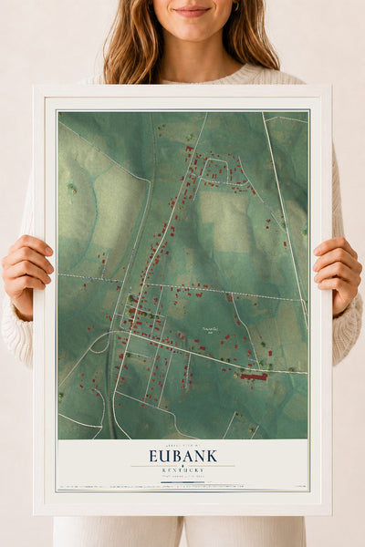 Map of Eubank, Kentucky, 18 x 24 inch print in a white wood frame