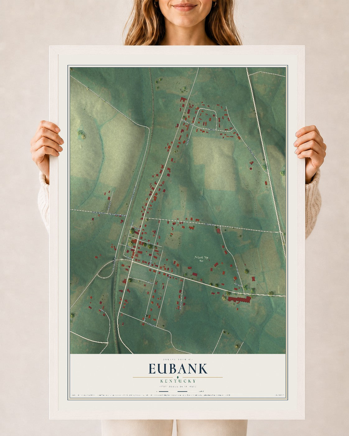 Map of Eubank, Kentucky, 24 x 36 inch print in a white wood frame