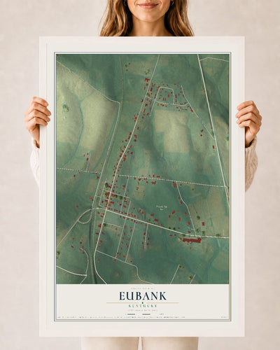 Map of Eubank, Kentucky, 24 x 36 inch print in a white wood frame