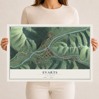 Map of Evarts, Kentucky, 12 x 18 inch unframed archival matte print