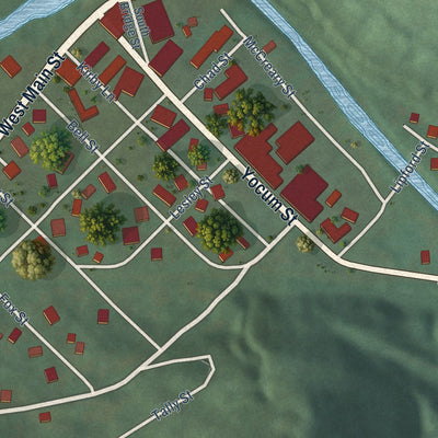 Close-up of the map of Evarts, Kentucky print showing street and building detail