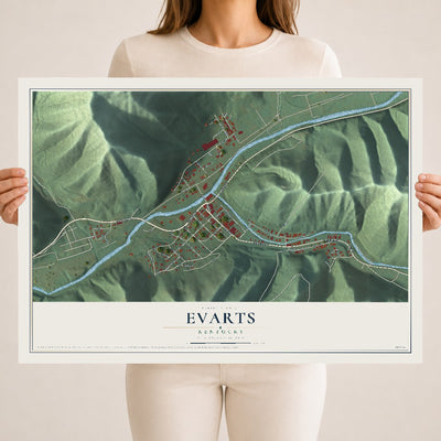 Map of Evarts, Kentucky, 18 x 24 inch unframed archival matte print