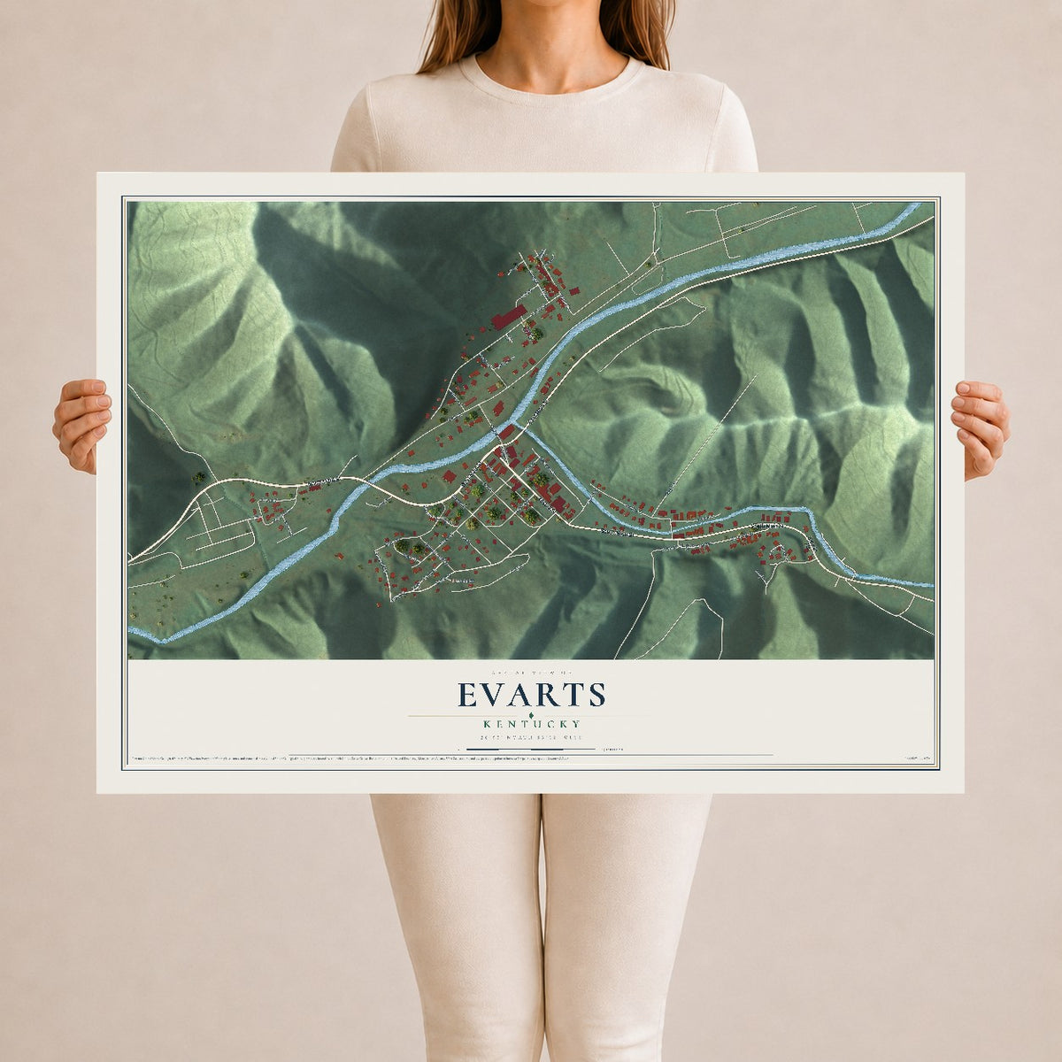 Map of Evarts, Kentucky, 24 x 36 inch unframed archival matte print