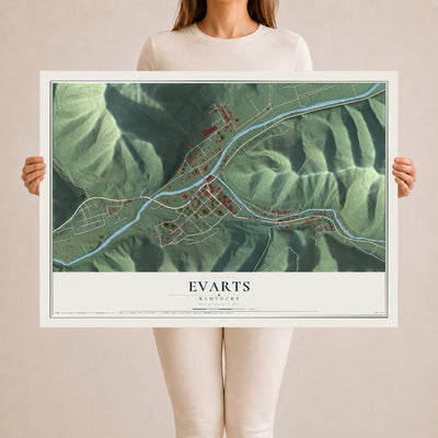 Map of Evarts, Kentucky, 24 x 36 inch unframed archival matte print