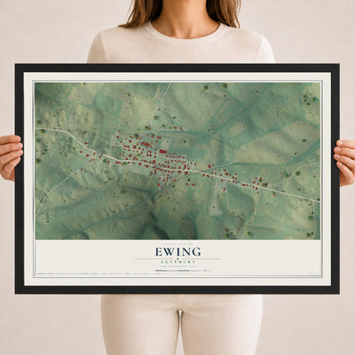Map of Ewing, Kentucky, 18 x 24 inch print in a black wood frame