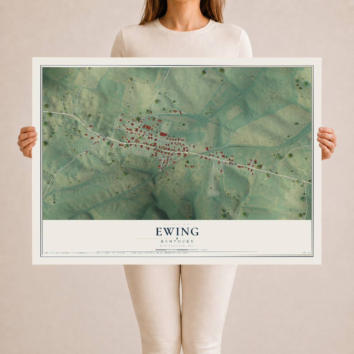 Map of Ewing, Kentucky, 24 x 36 inch unframed archival matte print