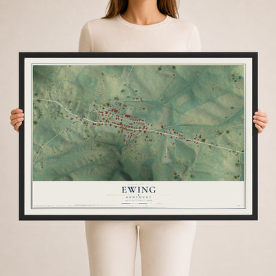 Map of Ewing, Kentucky, 24 x 36 inch print in a black wood frame