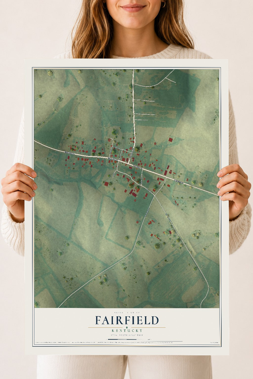 Map of Fairfield, Kentucky, 18 x 24 inch unframed archival matte print