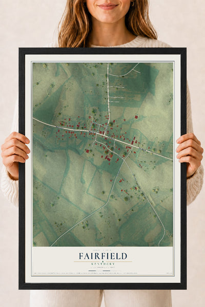 Map of Fairfield, Kentucky, 18 x 24 inch print in a black wood frame