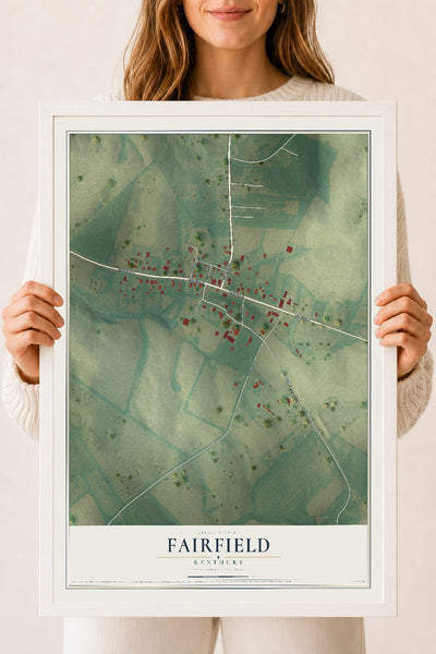 Map of Fairfield, Kentucky, 18 x 24 inch print in a white wood frame