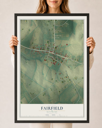 Map of Fairfield, Kentucky, 24 x 36 inch print in a black wood frame