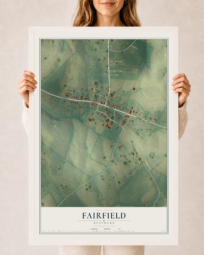 Map of Fairfield, Kentucky, 24 x 36 inch print in a white wood frame