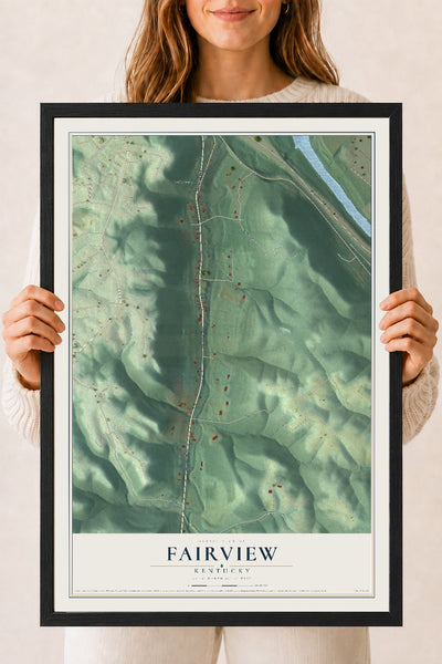 Map of Fairview, Kentucky, 18 x 24 inch print in a black wood frame
