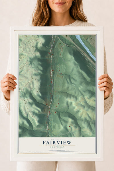 Map of Fairview, Kentucky, 18 x 24 inch print in a white wood frame