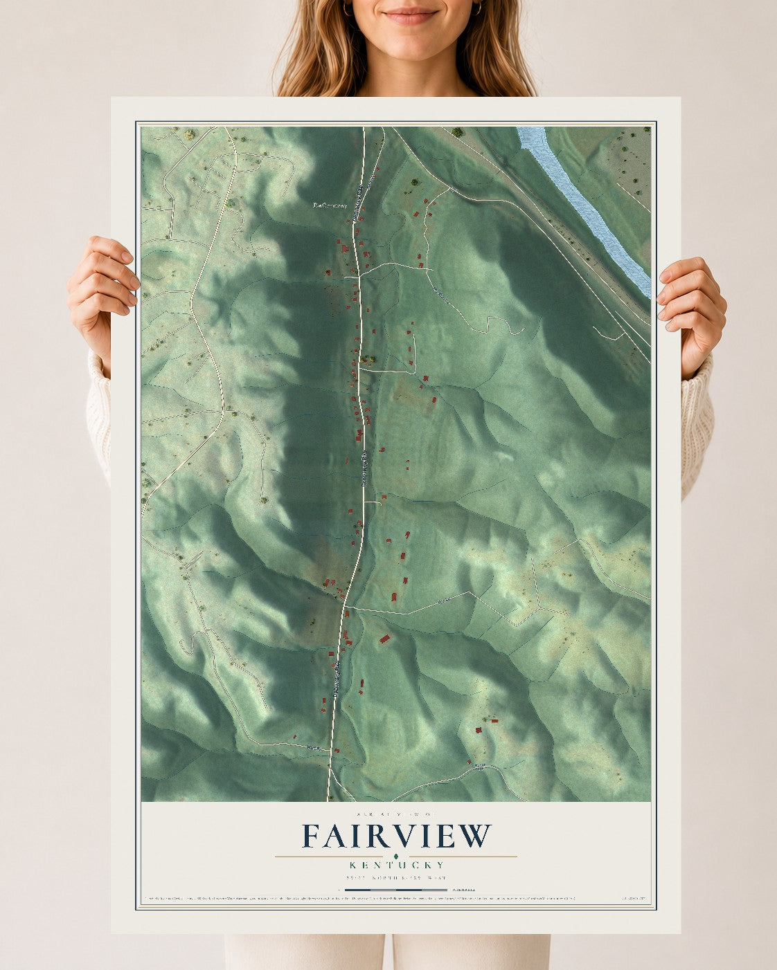 Map of Fairview, Kentucky, 24 x 36 inch unframed archival matte print
