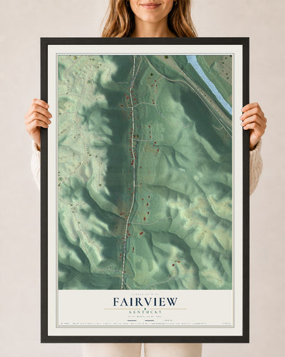 Map of Fairview, Kentucky, 24 x 36 inch print in a black wood frame