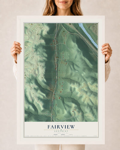 Map of Fairview, Kentucky, 24 x 36 inch print in a white wood frame