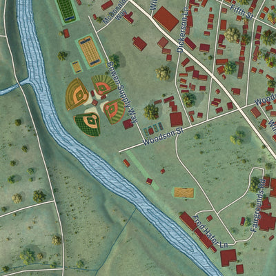 Second close-up of the map of Falmouth, Kentucky print showing more streets and buildings