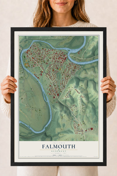 Map of Falmouth, Kentucky, 18 x 24 inch print in a black wood frame