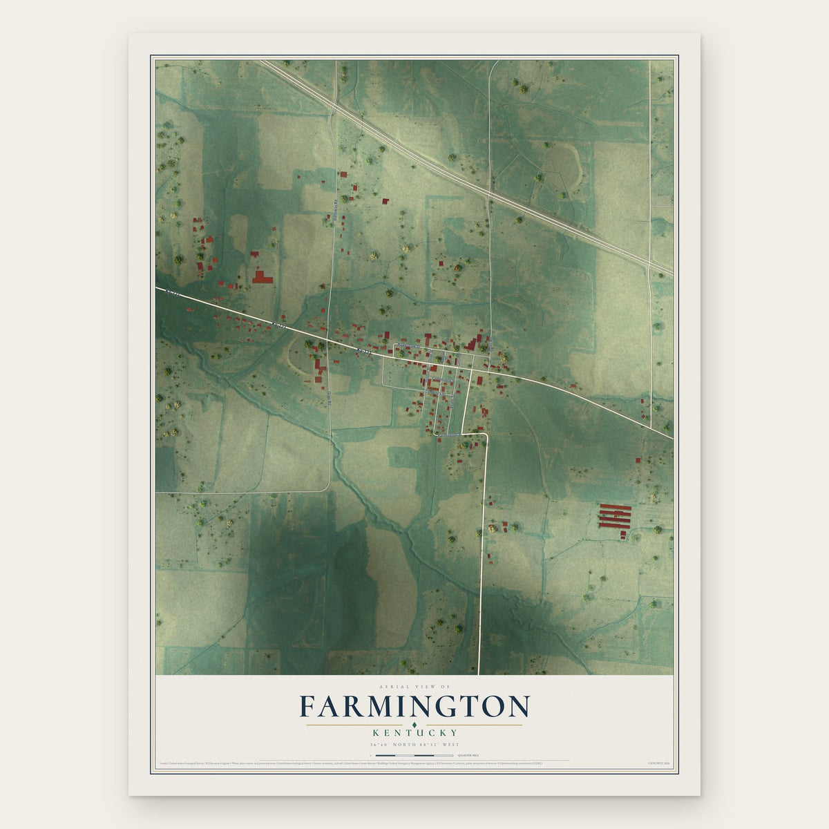 Farmington, Kentucky map print, the full design