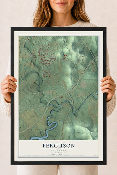 Map of Ferguson, Kentucky, 18 x 24 inch print in a black wood frame