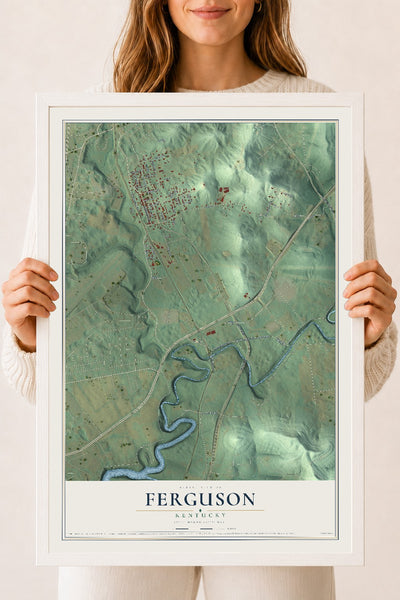 Map of Ferguson, Kentucky, 18 x 24 inch print in a white wood frame