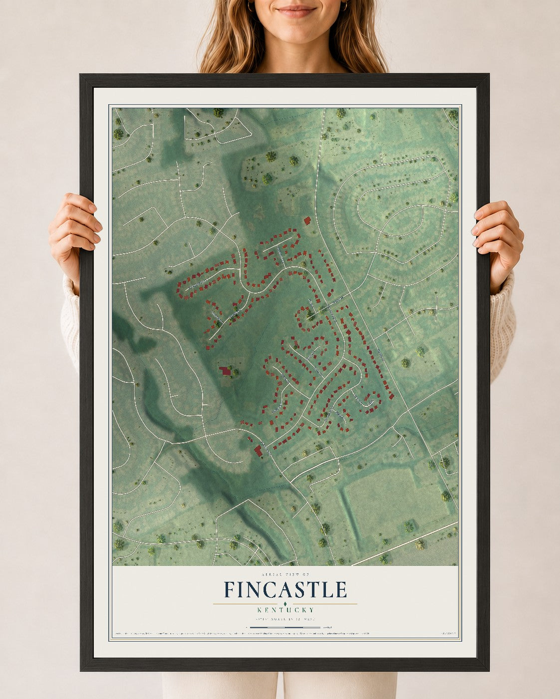 Map of Fincastle, Kentucky, 24 x 36 inch print in a black wood frame