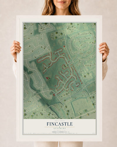 Map of Fincastle, Kentucky, 24 x 36 inch print in a white wood frame