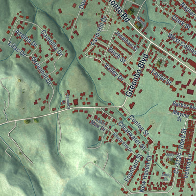 Second close-up of the map of Flatwoods, Kentucky print showing more streets and buildings