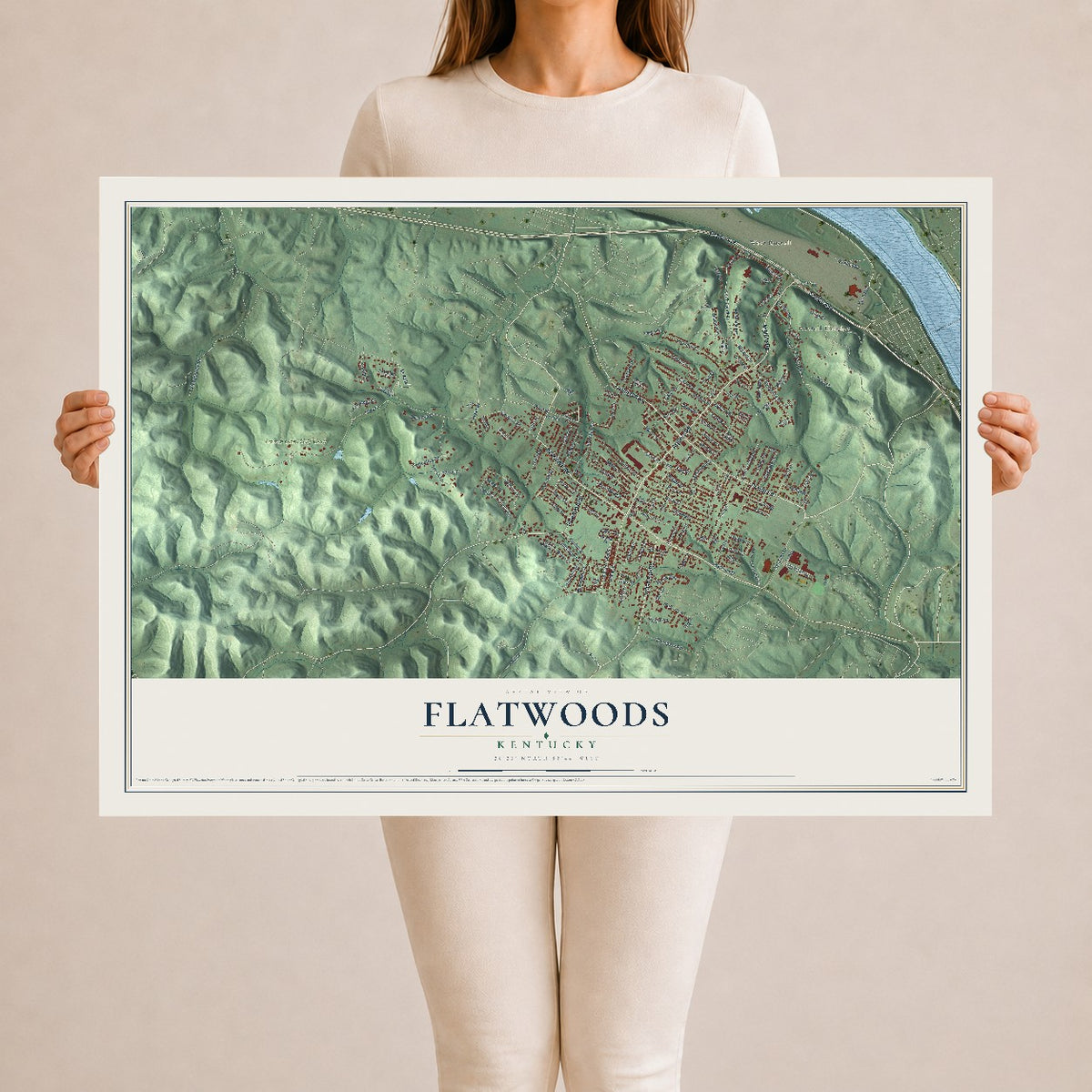 Map of Flatwoods, Kentucky, 24 x 36 inch unframed archival matte print