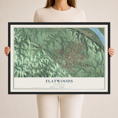 Map of Flatwoods, Kentucky, 24 x 36 inch print in a black wood frame