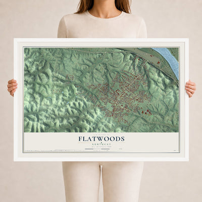 Map of Flatwoods, Kentucky, 24 x 36 inch print in a white wood frame