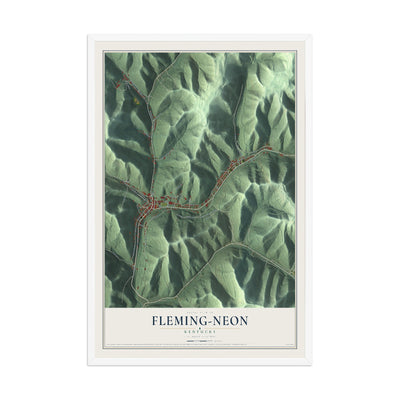 Map of Fleming-Neon, Kentucky, 12 x 18 inch print in a white wood frame
