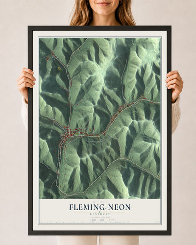 Map of Fleming-Neon, Kentucky, 24 x 36 inch print in a black wood frame