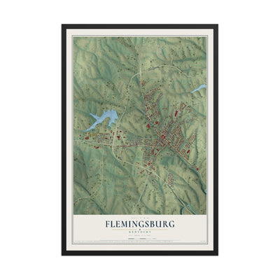 Map of Flemingsburg, Kentucky, 12 x 18 inch print in a black wood frame