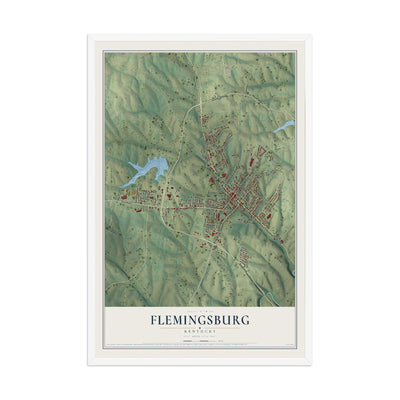 Map of Flemingsburg, Kentucky, 12 x 18 inch print in a white wood frame