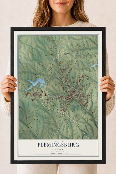 Map of Flemingsburg, Kentucky, 18 x 24 inch print in a black wood frame