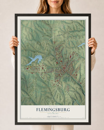 Map of Flemingsburg, Kentucky, 24 x 36 inch print in a black wood frame