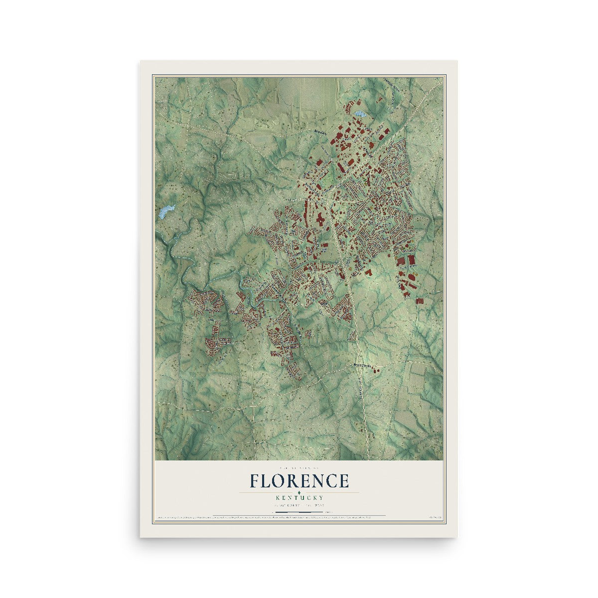 Map of Florence, Kentucky, 12 x 18 inch unframed archival matte print