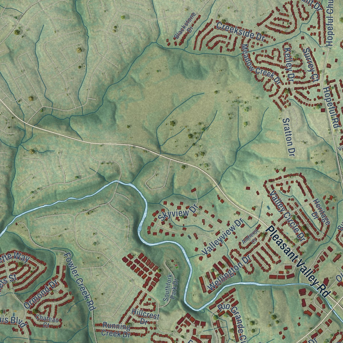 Second close-up of the map of Florence, Kentucky print showing more streets and buildings