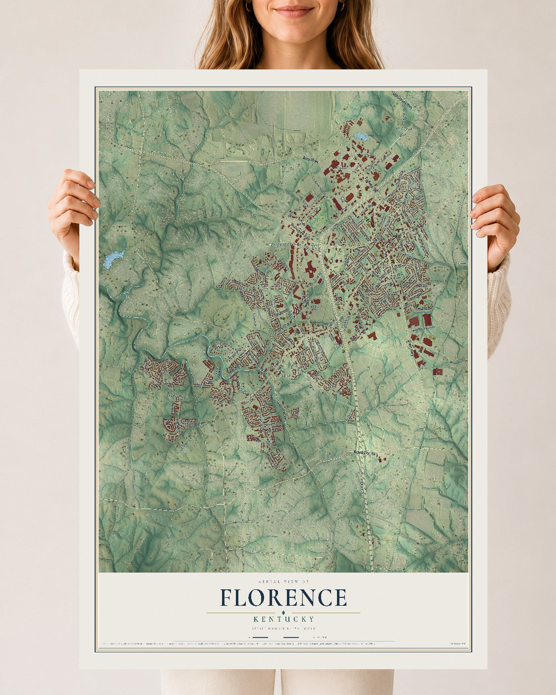 Map of Florence, Kentucky, 24 x 36 inch unframed archival matte print