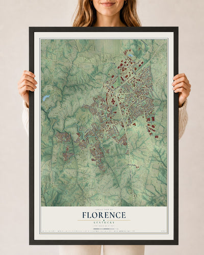 Map of Florence, Kentucky, 24 x 36 inch print in a black wood frame