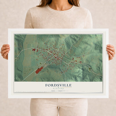 Map of Fordsville, Kentucky, 12 x 18 inch print in a white wood frame
