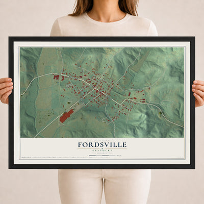 Map of Fordsville, Kentucky, 18 x 24 inch print in a black wood frame