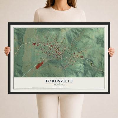 Map of Fordsville, Kentucky, 24 x 36 inch print in a black wood frame