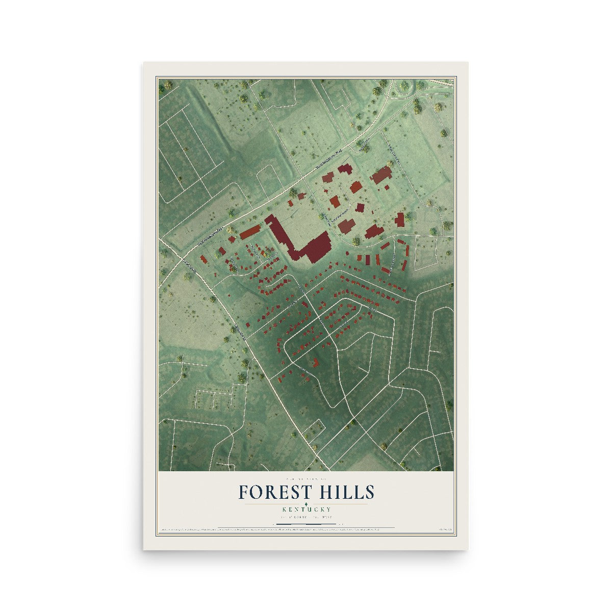 Map of Forest Hills, Kentucky, 12 x 18 inch unframed archival matte print